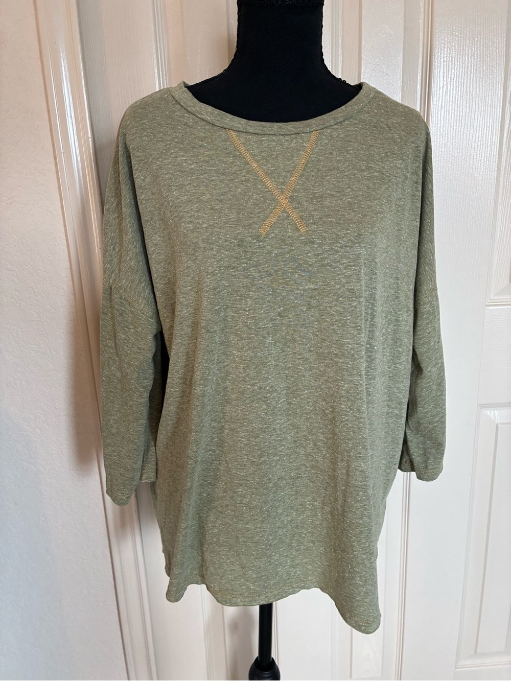 Three Bird Nest Olive Green Long Sleeve Scoop Neck Top